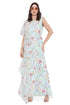 Lavender Dream Print Embroidered Kaftan With Ruffle On One Shoulder With Hanging Tassels
